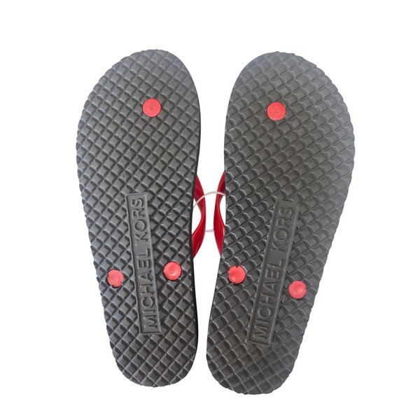 Michael Kors Womens Red & Multicolor Flip-Flops With Gold MK Logo Size 8 - Picture 7 of 9